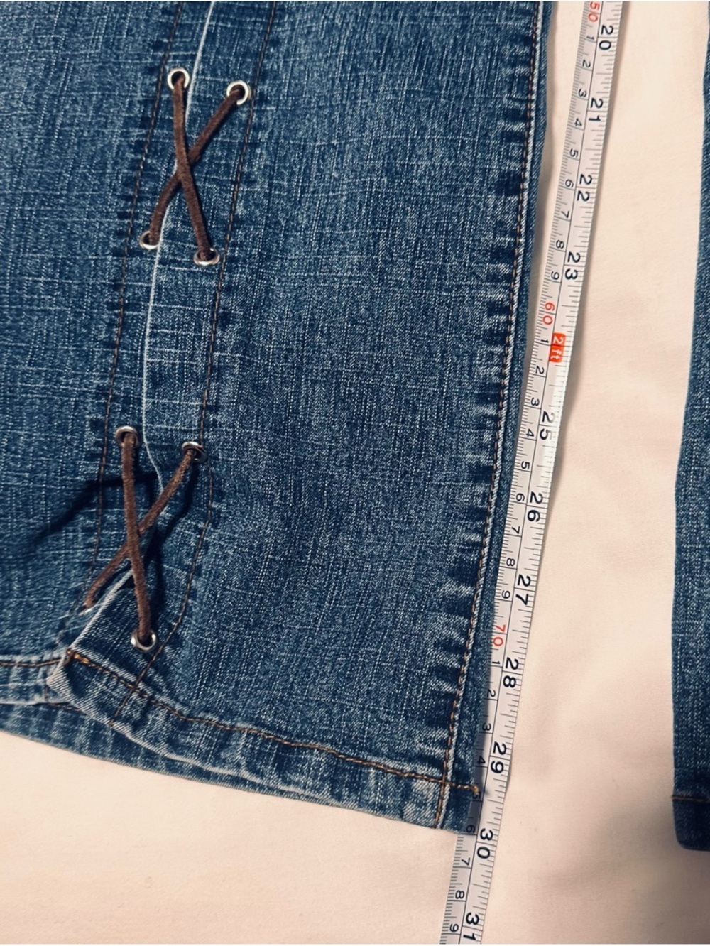 Vintage Y2K Sebo Paris 32/30 Flare Jeans Leather Lacing Mid Rise Boho - Picture 6 of 10